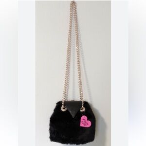 Betsey Johnson Black Faux Fur Bag hoot hoot